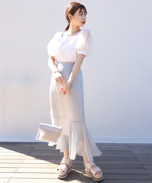 one after another NICE CLAUP（ワンアフターアナザーナイスクラップ）の「シアードットスリーブテレコトップス（Tシャツ/カットソー・レディース・オフホワイト/モカ/ミント/ブラック/グレー・FREE）」の21枚目の写真