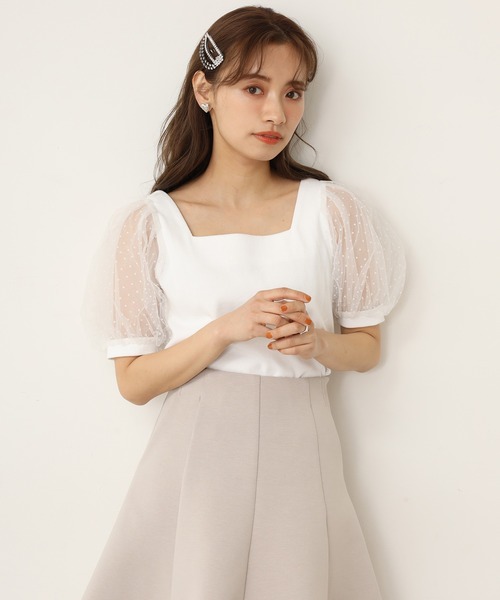 one after another NICE CLAUP（ワンアフターアナザーナイスクラップ）の「シアードットスリーブテレコトップス（Tシャツ/カットソー・レディース・オフホワイト/モカ/ミント/ブラック/グレー・FREE）」の11枚目の写真