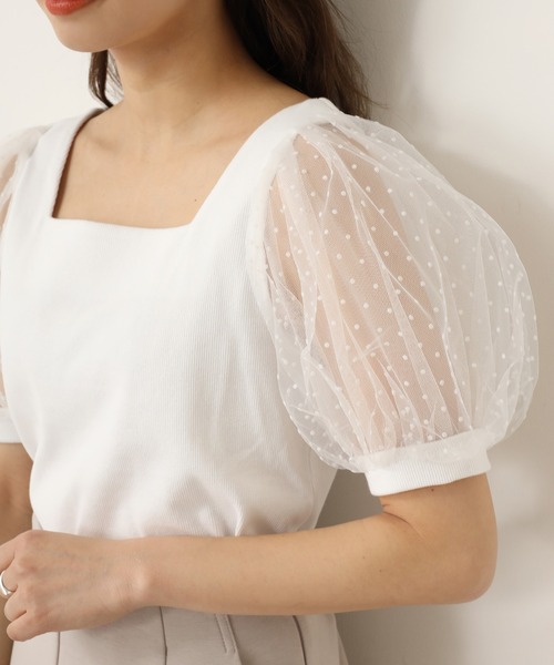 one after another NICE CLAUP（ワンアフターアナザーナイスクラップ）の「シアードットスリーブテレコトップス（Tシャツ/カットソー・レディース・オフホワイト/モカ/ミント/ブラック/グレー・FREE）」の14枚目の写真