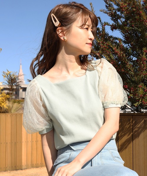 one after another NICE CLAUP（ワンアフターアナザーナイスクラップ）の「シアードットスリーブテレコトップス（Tシャツ/カットソー・レディース・オフホワイト/モカ/ミント/ブラック/グレー・FREE）」の6枚目の写真