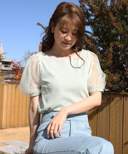 one after another NICE CLAUP（ワンアフターアナザーナイスクラップ）の「シアードットスリーブテレコトップス（Tシャツ/カットソー・レディース・オフホワイト/モカ/ミント/ブラック/グレー・FREE）」の7枚目の写真