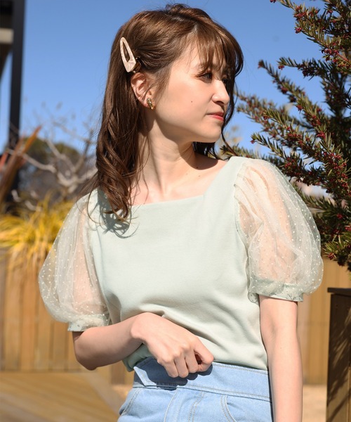 one after another NICE CLAUP（ワンアフターアナザーナイスクラップ）の「シアードットスリーブテレコトップス（Tシャツ/カットソー・レディース・オフホワイト/モカ/ミント/ブラック/グレー・FREE）」の8枚目の写真