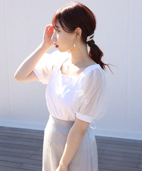 one after another NICE CLAUP（ワンアフターアナザーナイスクラップ）の「シアードットスリーブテレコトップス（Tシャツ/カットソー・レディース・オフホワイト/モカ/ミント/ブラック/グレー・FREE）」の17枚目の写真