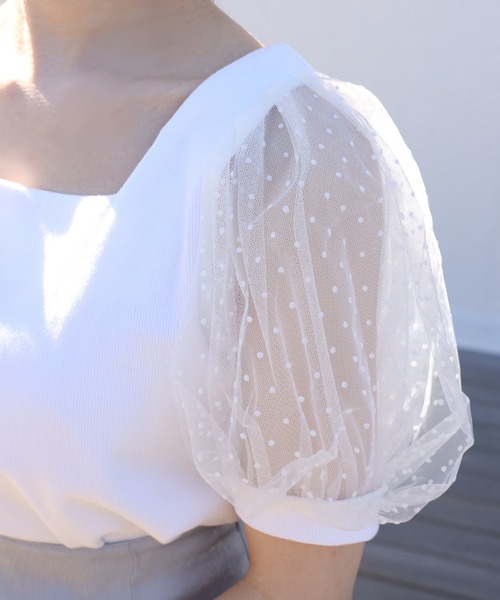 one after another NICE CLAUP（ワンアフターアナザーナイスクラップ）の「シアードットスリーブテレコトップス（Tシャツ/カットソー・レディース・オフホワイト/モカ/ミント/ブラック/グレー・FREE）」の19枚目の写真