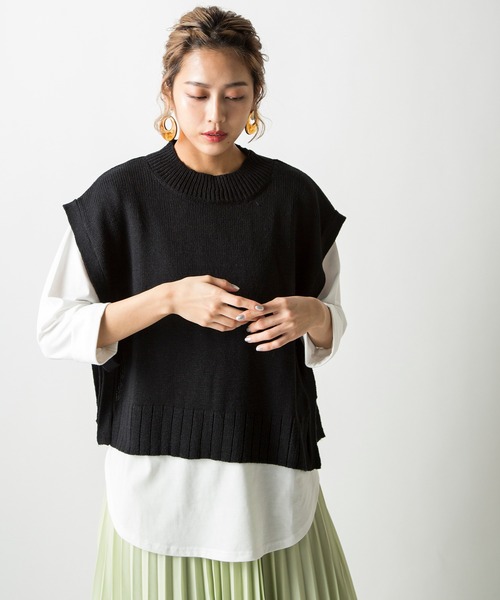 MILLION CARATS(ミリオンカラッツ)の「【WEB限定】レイヤードニットベストブラウス(ニット/セーター・レディース・ブラック/ベージュ・FREE)」の6枚目の写真