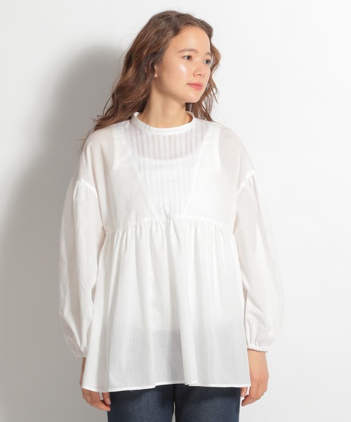 niko and...（ニコアンド）の「スタンドネックレース切り替えブラウス（シャツ/ブラウス・レディース・ブラック/オフホワイト/ライトグリーン・FREE）」の8枚目の写真