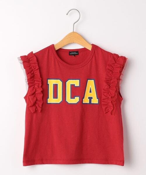 green label relaxing(グリーンレーベルリラクシング)の「【キッズ】カレッジロゴ フリル プルオーバー(Tシャツ/カットソー・キッズ・レッド/オフホワイト/グレー・105/115/135/125)」の1枚目の写真