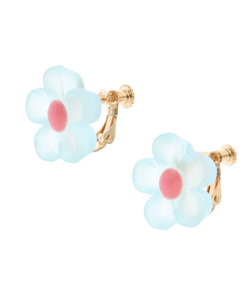 PINK-latte(ピンクラテ)の「クリアお花イヤリング(イヤリング・キッズ・サックスブルー/ベビーピンク・00)」の1枚目の写真