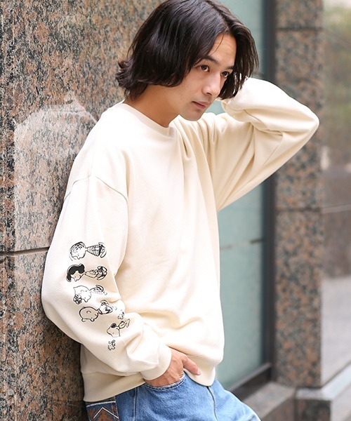 PEANUTS(ピーナッツ)の「スヌーピー 袖フレンズプルオーバー(スウェット・レディース・チャコールグレー/パープル/オフホワイト/イエロー・FREE)」の12枚目の写真