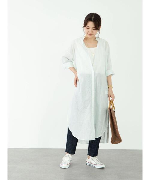 Green　Parks（グリーンパークス）の「ストライプバンドカラー7分袖シャツワンピース＊（ワンピース・レディース・サックスブルー/イエロー/グリーン・FREE）」の21枚目の写真