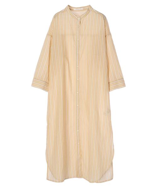 Green　Parks（グリーンパークス）の「ストライプバンドカラー7分袖シャツワンピース＊（ワンピース・レディース・サックスブルー/イエロー/グリーン・FREE）」の7枚目の写真