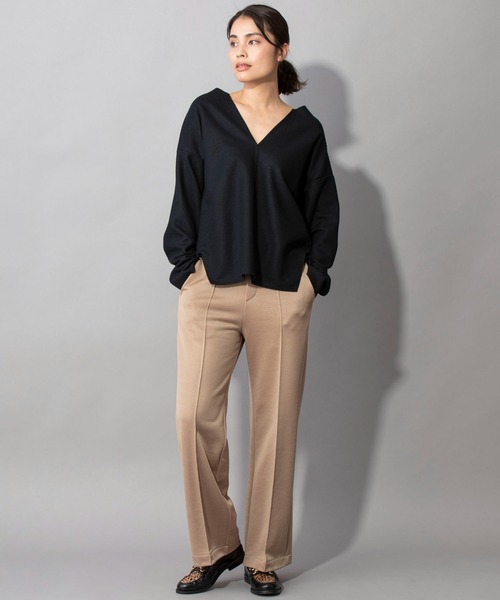 Munich（ミューニック）の「グロッシーフレンチテリー　ワイドストレートパンツ（スウェットパンツ・レディース・ブラック/ベージュ/ブルーグレー・S/M/XS）」の4枚目の写真