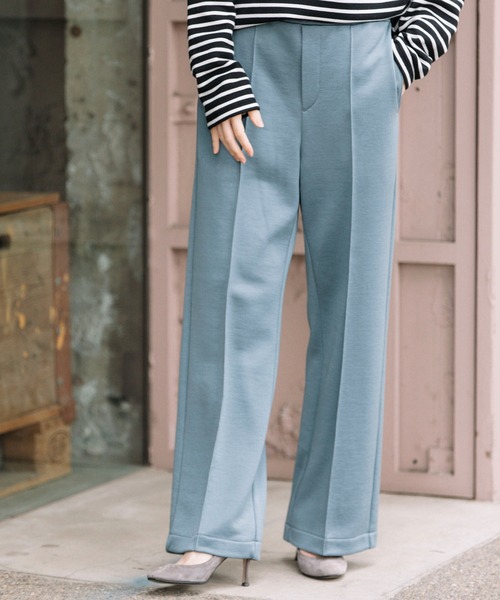 Munich（ミューニック）の「グロッシーフレンチテリー　ワイドストレートパンツ（スウェットパンツ・レディース・ブラック/ベージュ/ブルーグレー・S/M/XS）」の14枚目の写真