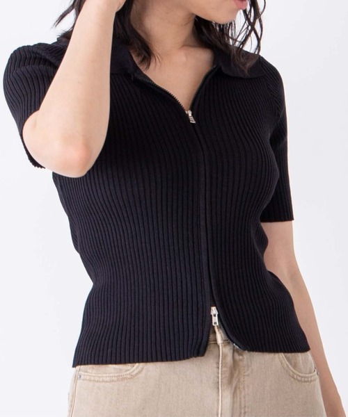 WEGO（ウィゴー）の「WEGO/フロントジップショートニット（ニット/セーター・レディース・ホワイト/ブラック/ライム/オレンジ・FREE）」の19枚目の写真