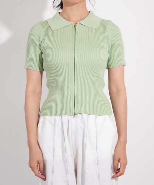 WEGO（ウィゴー）の「WEGO/フロントジップショートニット（ニット/セーター・レディース・ホワイト/ブラック/ライム/オレンジ・FREE）」の22枚目の写真