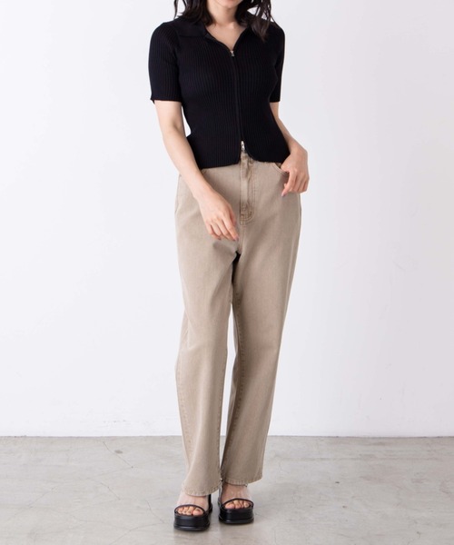 WEGO（ウィゴー）の「WEGO/フロントジップショートニット（ニット/セーター・レディース・ホワイト/ブラック/ライム/オレンジ・FREE）」の12枚目の写真