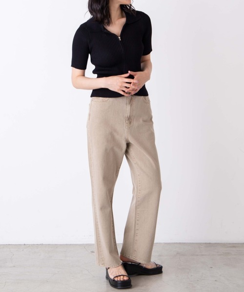 WEGO（ウィゴー）の「WEGO/フロントジップショートニット（ニット/セーター・レディース・ホワイト/ブラック/ライム/オレンジ・FREE）」の13枚目の写真