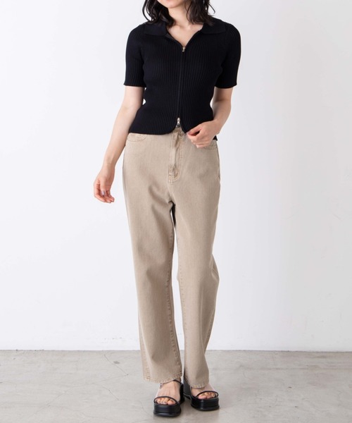 WEGO（ウィゴー）の「WEGO/フロントジップショートニット（ニット/セーター・レディース・ホワイト/ブラック/ライム/オレンジ・FREE）」の14枚目の写真