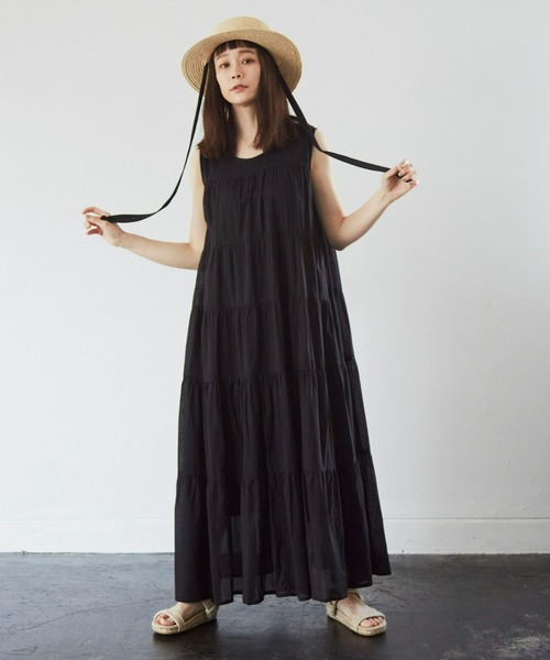 【yori】ノースリーブ　ロングティアードワンピース　コットン　黒　36 楽天市場】ワンピース ティアードワンピース ノースリーブ