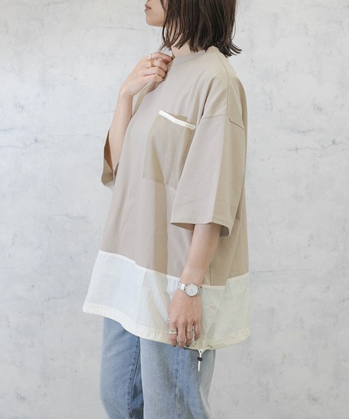 PairPair(ペアペア)の「布帛切り替えTシャツ(ユニセックス)(Tシャツ/カットソー・メンズ・ブラック/グレイッシュベージュ/グレイッシュブルー・MEDIUM/LARGE)」の8枚目の写真