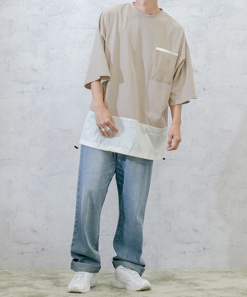 PairPair(ペアペア)の「布帛切り替えTシャツ(ユニセックス)(Tシャツ/カットソー・メンズ・ブラック/グレイッシュベージュ/グレイッシュブルー・MEDIUM/LARGE)」の10枚目の写真