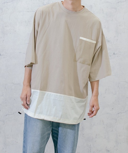 PairPair(ペアペア)の「布帛切り替えTシャツ(ユニセックス)(Tシャツ/カットソー・メンズ・ブラック/グレイッシュベージュ/グレイッシュブルー・MEDIUM/LARGE)」の11枚目の写真