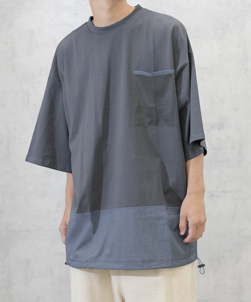 PairPair(ペアペア)の「布帛切り替えTシャツ(ユニセックス)(Tシャツ/カットソー・メンズ・ブラック/グレイッシュベージュ/グレイッシュブルー・MEDIUM/LARGE)」の21枚目の写真