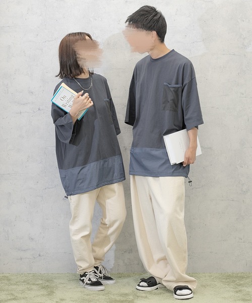 PairPair(ペアペア)の「布帛切り替えTシャツ(ユニセックス)(Tシャツ/カットソー・メンズ・ブラック/グレイッシュベージュ/グレイッシュブルー・MEDIUM/LARGE)」の14枚目の写真