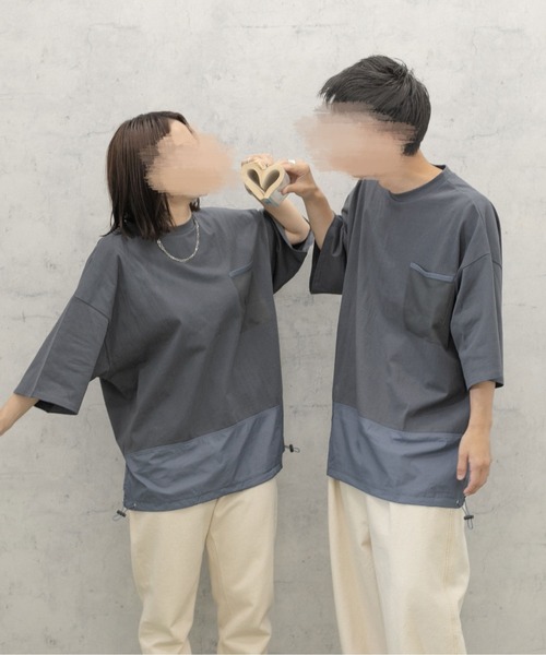 PairPair(ペアペア)の「布帛切り替えTシャツ(ユニセックス)(Tシャツ/カットソー・メンズ・ブラック/グレイッシュベージュ/グレイッシュブルー・MEDIUM/LARGE)」の15枚目の写真