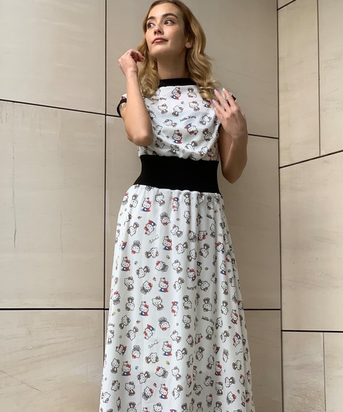 ハローキティコラボ(ハローキティコラボ)の「キティハイウエストリブワンピース(ワンピース・レディース・ホワイト・FREE)」の2枚目の写真