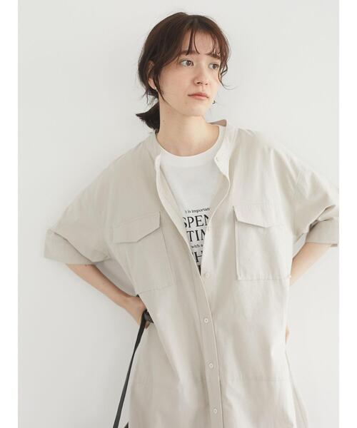 Green Parks(グリーンパークス)の「多段キレイめロゴTシャツ*(Tシャツ/カットソー・レディース・オフホワイト/ネイビー/ベージュ/ブルーグリーン・FREE)」の7枚目の写真