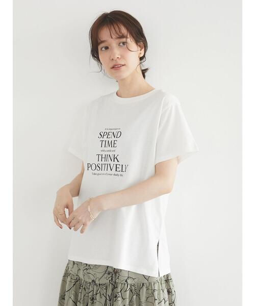 Green Parks(グリーンパークス)の「多段キレイめロゴTシャツ*(Tシャツ/カットソー・レディース・オフホワイト/ネイビー/ベージュ/ブルーグリーン・FREE)」の8枚目の写真