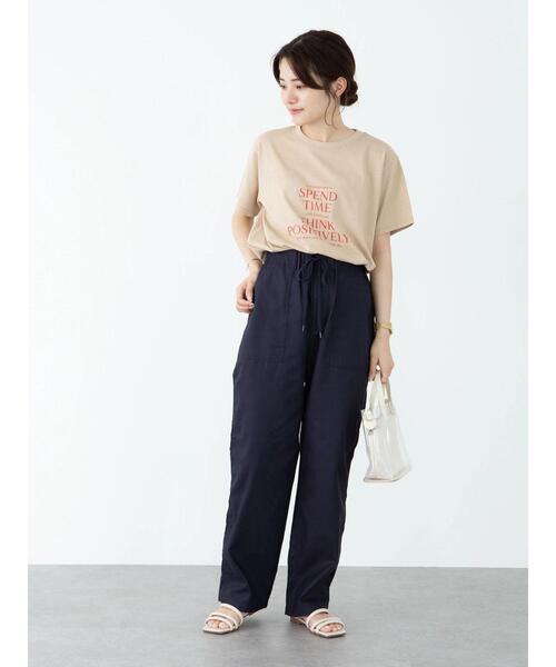 Green Parks(グリーンパークス)の「多段キレイめロゴTシャツ*(Tシャツ/カットソー・レディース・オフホワイト/ネイビー/ベージュ/ブルーグリーン・FREE)」の17枚目の写真