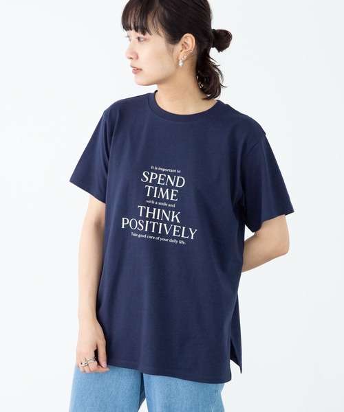 Green Parks(グリーンパークス)の「多段キレイめロゴTシャツ*(Tシャツ/カットソー・レディース・オフホワイト/ネイビー/ベージュ/ブルーグリーン・FREE)」の3枚目の写真