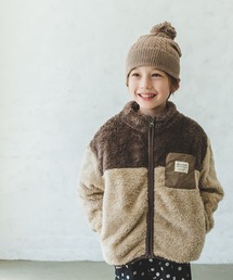 【ふわふわボア】ボアフリース配色スタンドカラージャケット