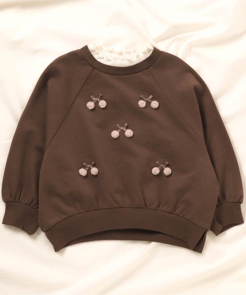 apres les cours（アプレレクール）の「チュールさくらんぼトレーナー（スウェット・キッズ・ブラウン/ピンク/アイボリー/ミント・80/120/140/90/100/130/110）」の3枚目の写真