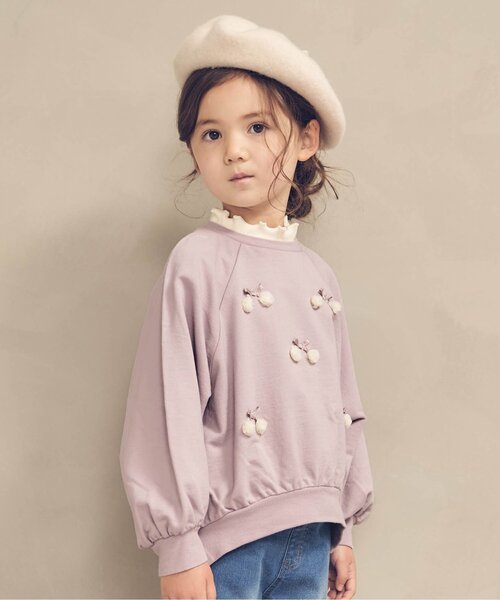 apres les cours（アプレレクール）の「チュールさくらんぼトレーナー（スウェット・キッズ・ブラウン/ピンク/アイボリー/ミント・80/120/140/90/100/130/110）」の4枚目の写真