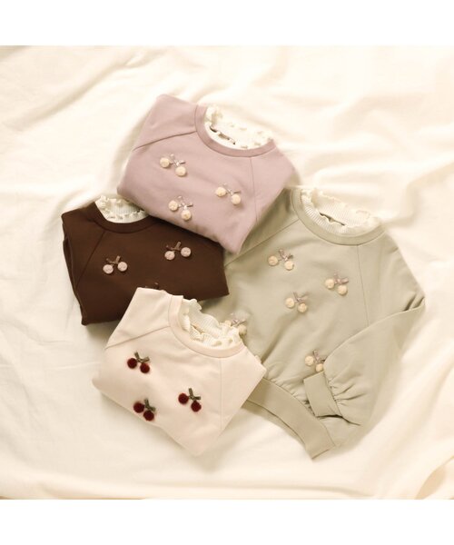 apres les cours（アプレレクール）の「チュールさくらんぼトレーナー（スウェット・キッズ・ブラウン/ピンク/アイボリー/ミント・80/120/140/90/100/130/110）」の9枚目の写真