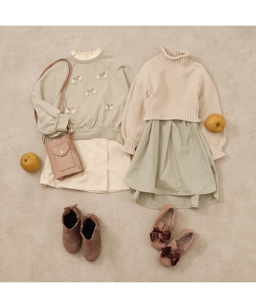 apres les cours（アプレレクール）の「チュールさくらんぼトレーナー（スウェット・キッズ・ブラウン/ピンク/アイボリー/ミント・80/120/140/90/100/130/110）」の10枚目の写真