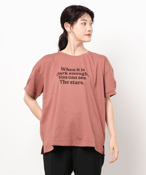 Samansa Mos2（サマンサ モスモス）の「ロゴプリント袖タックTシャツ（Tシャツ/カットソー・レディース・パープル/ブラウン/オフホワイト/グリーン/マスタード/チャコール・ﾌﾘ-）」の4枚目の写真