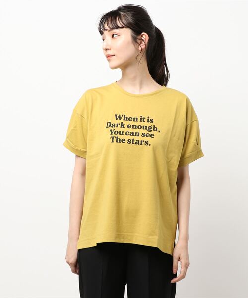 Samansa Mos2（サマンサ モスモス）の「ロゴプリント袖タックTシャツ（Tシャツ/カットソー・レディース・パープル/ブラウン/オフホワイト/グリーン/マスタード/チャコール・ﾌﾘ-）」の9枚目の写真