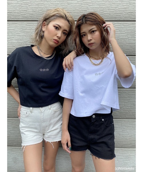 EGOIST(エゴイスト)の「オーバー短丈Tシャツ(super mario)(Tシャツ/カットソー・レディース・ホワイト/ブラック・FREE)」の6枚目の写真