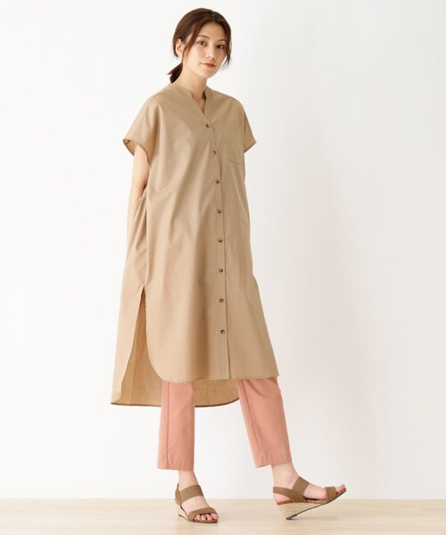 SHOO・LA・RUE(シューラルー)の「◆フレンチスリーブデニムシャツワンピース(ワンピース・レディース・ブラック/ベージュ/ダークオリーブ/ダークネイビー・02/03/04)」の1枚目の写真