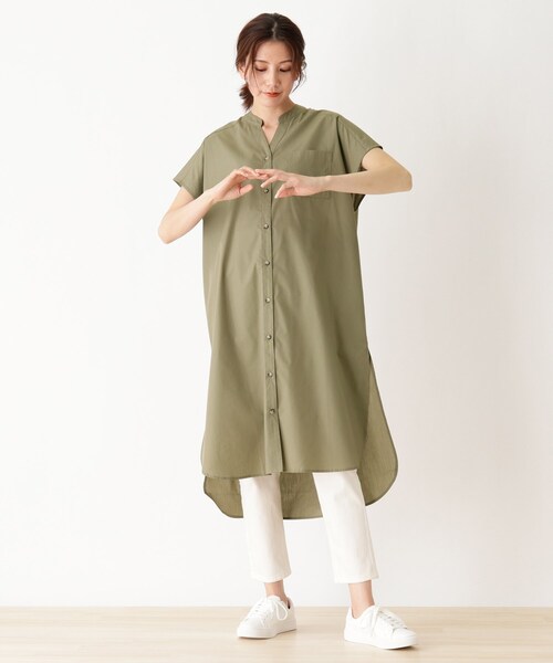 SHOO・LA・RUE(シューラルー)の「◆フレンチスリーブデニムシャツワンピース(ワンピース・レディース・ブラック/ベージュ/ダークオリーブ/ダークネイビー・02/03/04)」の3枚目の写真