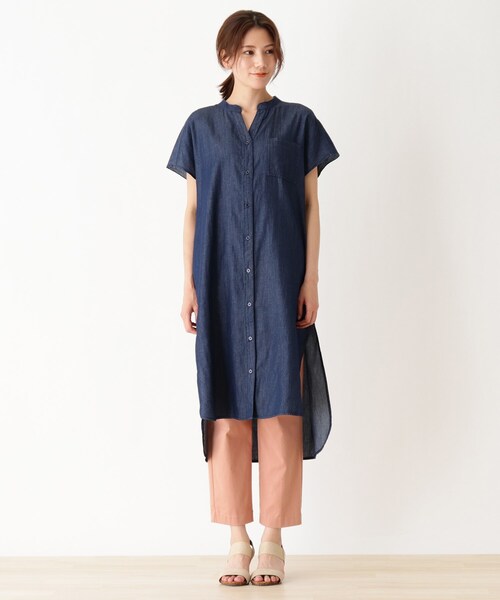 SHOO・LA・RUE(シューラルー)の「◆フレンチスリーブデニムシャツワンピース(ワンピース・レディース・ブラック/ベージュ/ダークオリーブ/ダークネイビー・02/03/04)」の9枚目の写真