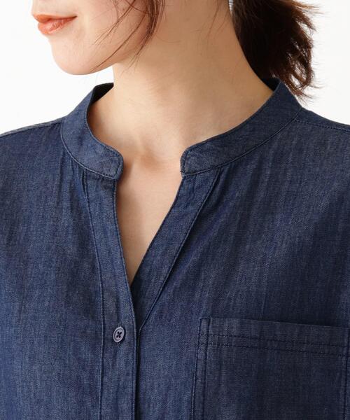 SHOO・LA・RUE(シューラルー)の「◆フレンチスリーブデニムシャツワンピース(ワンピース・レディース・ブラック/ベージュ/ダークオリーブ/ダークネイビー・02/03/04)」の10枚目の写真