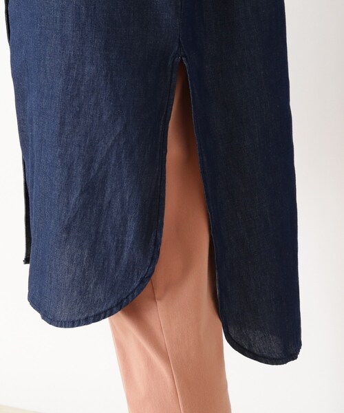 SHOO・LA・RUE(シューラルー)の「◆フレンチスリーブデニムシャツワンピース(ワンピース・レディース・ブラック/ベージュ/ダークオリーブ/ダークネイビー・02/03/04)」の8枚目の写真