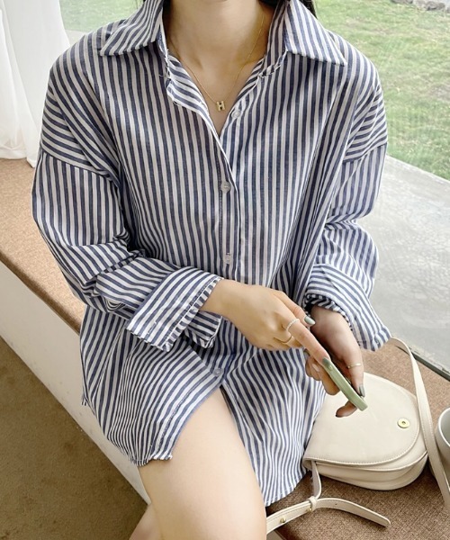 Diosfront（ディオスフロント）の「ストライプルーズシャツ（シャツ/ブラウス・レディース・ライトブルー/ブラック/ネイビー/ピンク/オレンジ・FREE）」の22枚目の写真