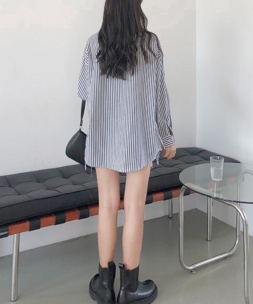 Diosfront（ディオスフロント）の「ストライプルーズシャツ（シャツ/ブラウス・レディース・ライトブルー/ブラック/ネイビー/ピンク/オレンジ・FREE）」の10枚目の写真