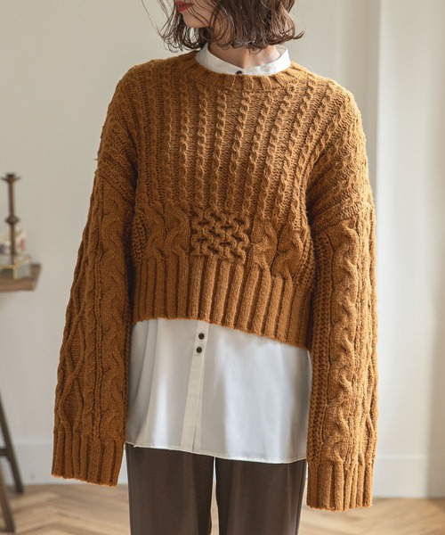 rectangle（レクタングル）の「ワイドスリーブケーブルニット（ニット/セーター・レディース・ホワイト/ピンク/キャメル・FREE）」の10枚目の写真